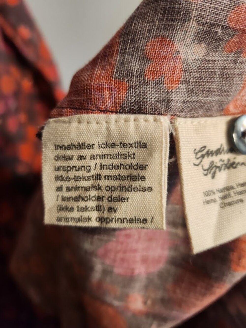 Gudrun Sjogren Linnea Dress 100% hemp Size M Red and Orange Floral Pattern - Picture 9 of 13